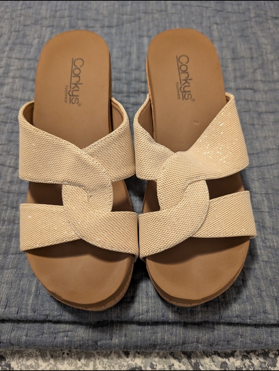 Corkys Shoes - Corkys Gold Glitter Canvas Knotted Slide Sandals